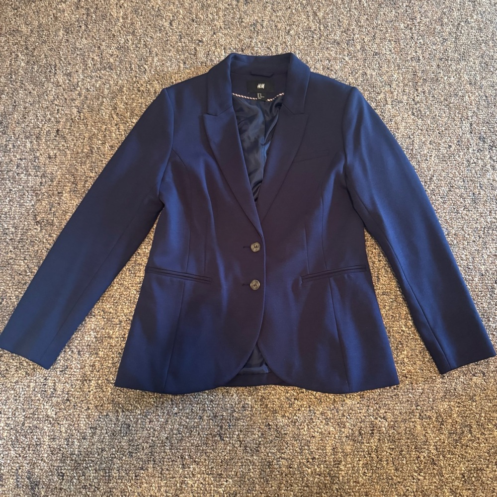 H&M Size 12 Navy Blue Blazer‎ Jacket Career Casual Women's